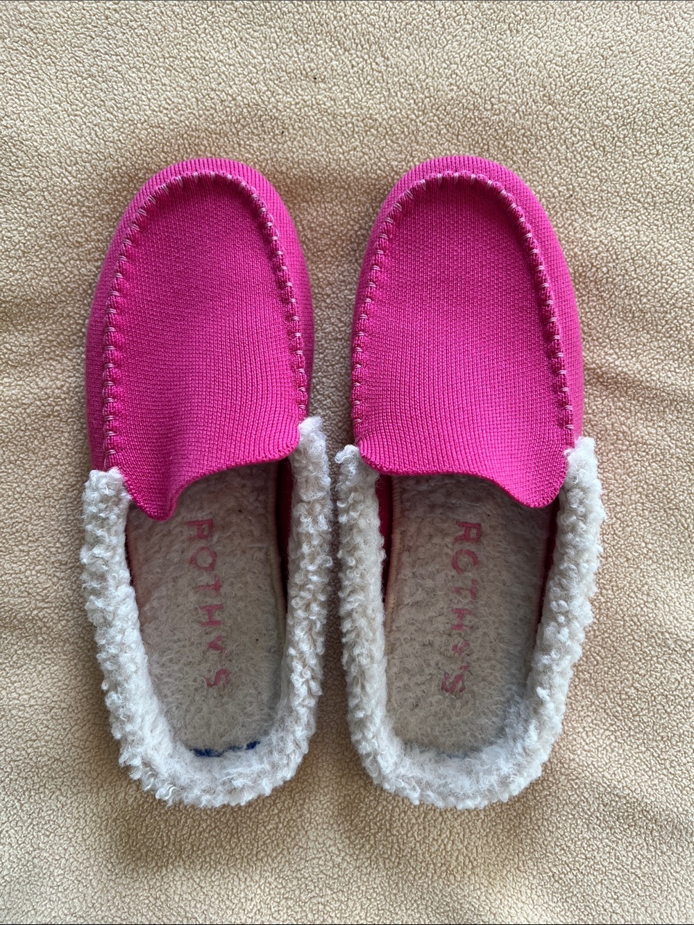 Rothy's Hot Pink Knit, Sherpa Lined Slip-On Slippers